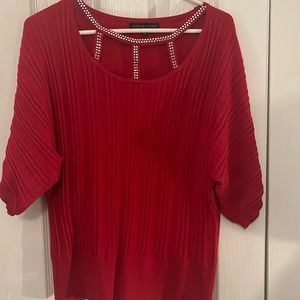 Adrienne Vittadini Large short sleeve, red, crystal accent sweater
